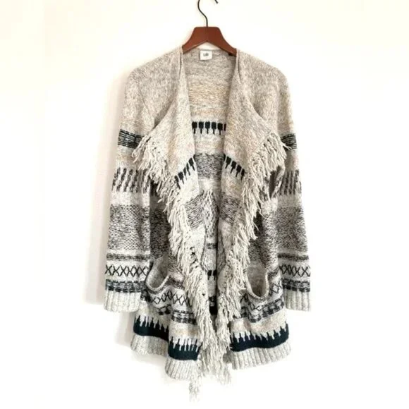 CABI Shetland Fringe Drape Front Oversized Waterfall Cardigan Sweater Size Small - Picture 3 of 11
